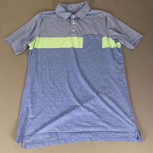 The Foundry Supply Co. Striped Golf Polo Shirt 2XLT Front Pocket‎ Blue Green